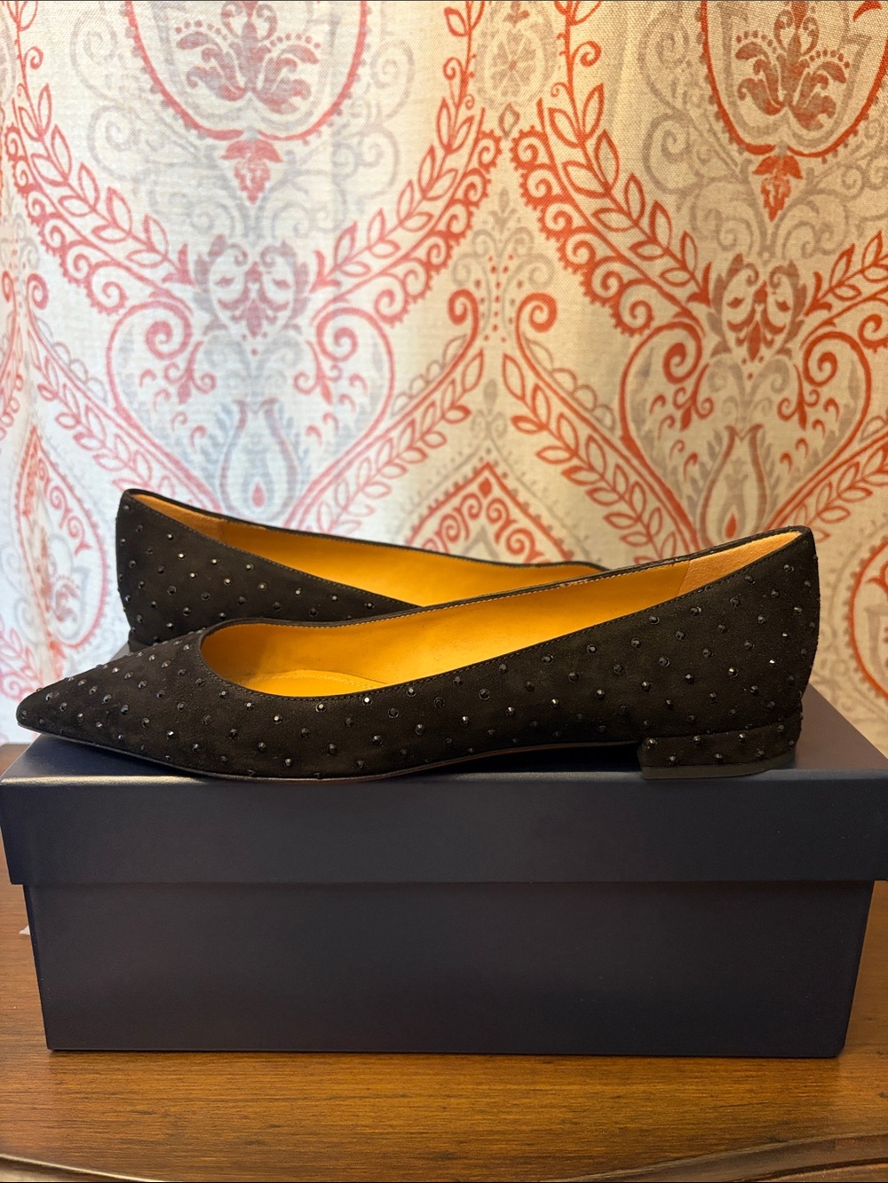 Ralph Lauren Purple Label Black Studded Pointed Toe Flats NIB Size 38B